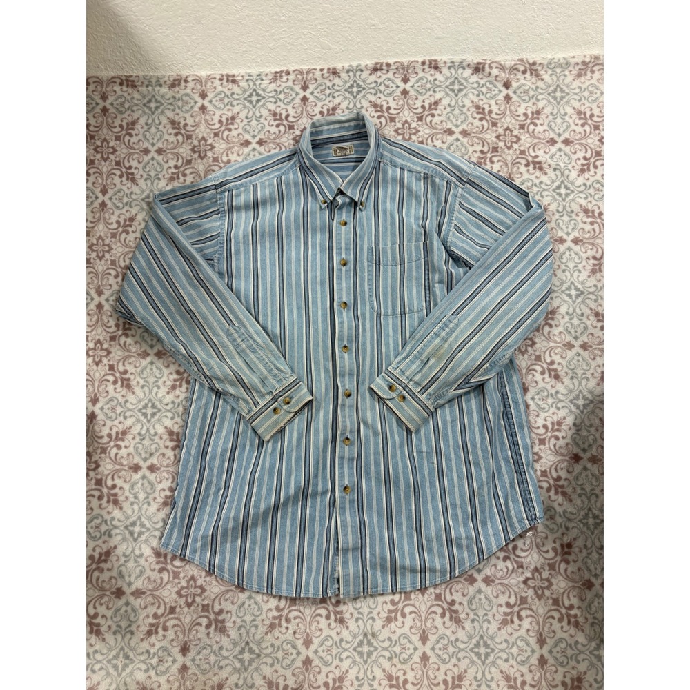 LL Bean Mens XL Tall Striped Cotton Button Down Shirt Blue White Long Sleeve